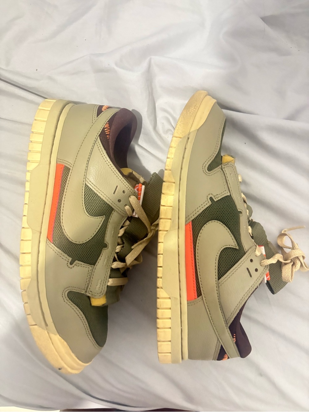 Nike Men's Low-Top Sneakers in Olive Green with Orange Accent